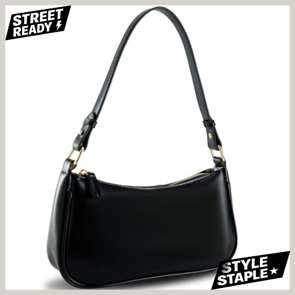 Vegan Leather Shoulder Bag with Removable Straps, 10.3 Inch Tote - Picture 3 of 7